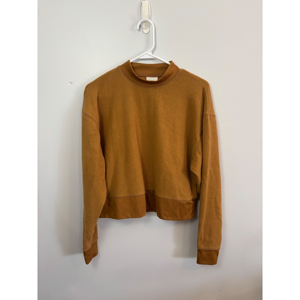 ABOUND Women's‎ M Brown Mock Neck Pullover Textured Fleece Sweatshirt
